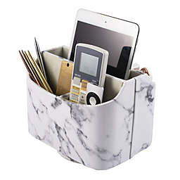 Zodaca Marble Print Desk Organizer, 360 Degrees Rotate Remote Control Holder, Faux Leather