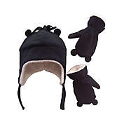 NICE CAPS Toddler Boys and Baby Warm Sherpa Lined Micro Fleece Hat and Mitten Cold Weather, Black