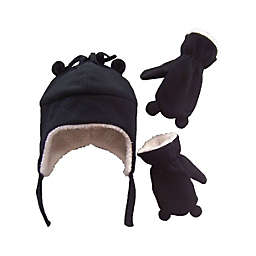 Infinity Merch Toddler Boys and Baby Warm Sherpa Lined Micro Fleece Hat and Mitten Cold Weather, Black