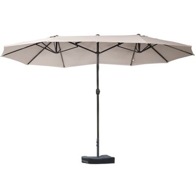 Outsunny 15&#39; Steel Rectangular Outdoor Double Sided Market Patio Umbrella with UV Sun Protection & Easy Crank, Coffee