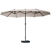Outsunny 15&#39; Steel Rectangular Outdoor Double Sided Market Patio Umbrella with UV Sun Protection & Easy Crank, Coffee