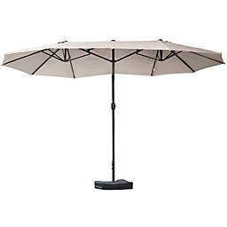 Outsunny 15' Steel Rectangular Outdoor Double Sided Market Patio Umbrella with UV Sun Protection & Easy Crank, Coffee