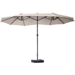 Outsunny 15' Steel Rectangular Outdoor Double Sided Market Patio Umbrella with UV Sun Protection & Easy Crank, Coffee