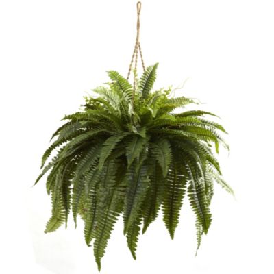 Nearly Natural 36" Artificial Boston Fern Double Giant Hanging Basket