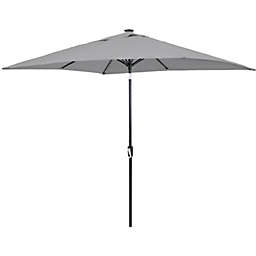 Sunnydaze 8.75-Foot Rectangle Market Patio Umbrella with Solar LED Lights - Gray