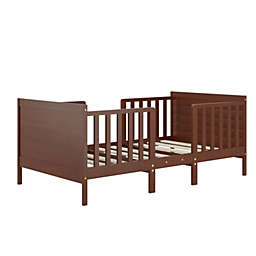 Slickblue 2-in-1 Convertible Kids Wooden Bedroom Furniture with Guardrails-Brown