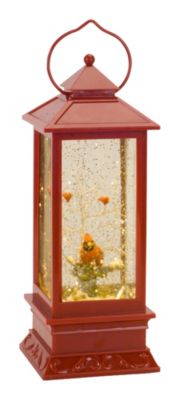 Melrose Decorative Lighted Snow Globe Cardinals Lantern 4"Sq x 11"H Plastic