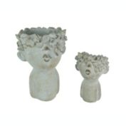 Mayrich Pair of Pucker Up Kissing Face Weathered Finish Concrete Head Planters Small and Large Outdoor Décor