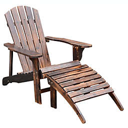 Outsunny Wooden Adirondack Outdoor Patio Lounge Chair w/ Ottoman - Rustic Brown