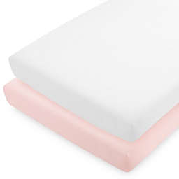 Bare Home Crib Microfiber Fitted Bottom Sheets (Crib - 2 Pack, Pink Slipper/White)