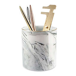 Zodaca Pen Holder, Ceramic Marble Pencil Cup Desk Organizer Makeup Brushes Holder with Gold Accent, Grey