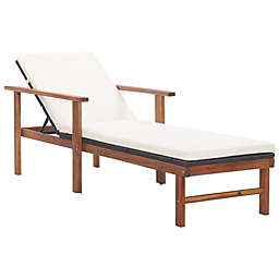 vidaXL Sun Lounger with Cushion Poly Rattan and Solid Acacia Wood Black