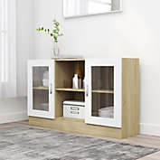 vidaXL Vitrine Cabinet White and Sonoma Oak 47.2"x12"x27.6" Engineered Wood