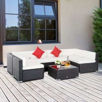 HomCom 7PC Rattan Wicker Sofa Set Sectional Couch