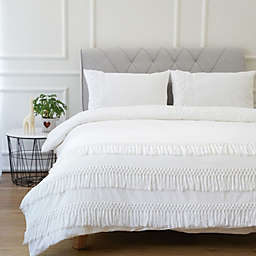 Farmlyn Creek Twin Size Bohemian Style Duvet Cover Set with Pillowcases, Bohemian Tassels (White, 3 Pieces)