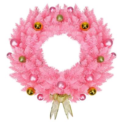 Costway 24" Artificial PVC Christmas Wreath 140 Tips w/ Ornament Balls & Golden Bow