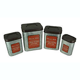 Audreys Set of 4 Vintage Look Galvanized Metal Kitchen Canisters