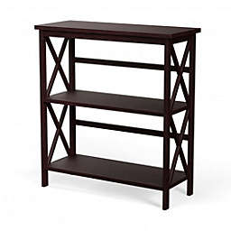 Costway 3-Tier Bookshelf Wooden Open Storage Bookcase for Home Office-Coffee
