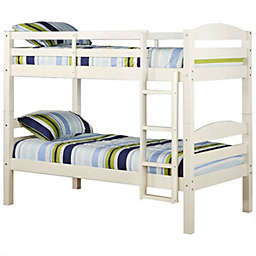 Slickblue White Wood Twin over Twin Bunk Bed with Ladder and Guardrail
