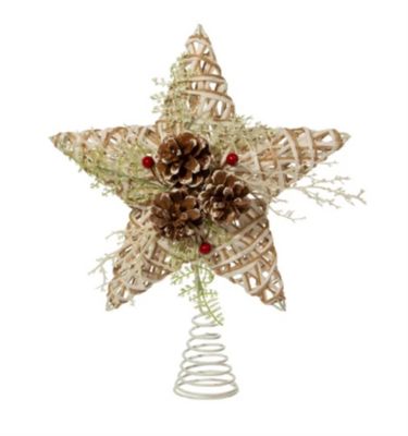 Kurt Adler (#H4205) Natural Pinecone Accent Star Christmas Tree Topper, 12"