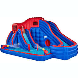 Sunny & Fun Deluxe Adventure Inflatable Water Slide Park - Heavy-Duty for Outdoor Fun - Climbing Wall, 2 Slides & Splash Pool - Easy to Set Up & Inflate with Included Air Pump & Carrying Case