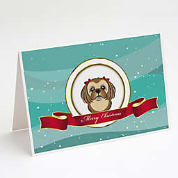 Caroline's Treasures Chocolate Brown Shih Tzu Merry Christmas Greeting Cards and Envelopes Pack of 8 7 x 5