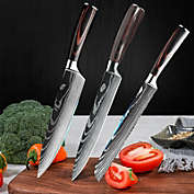 Kitcheniva 3-Pieces Kitchen Knives Set Japanese Damascus Style Stainless Steel Chef&#39;s Knife