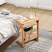 Costway Bamboo Sofa Table End Table Bedside Table with Storage Bag