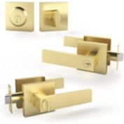 Entry Lever Door Handle and Single Cylinder Deadbolt Lock and Key Combo Pack - Heavy Duty Square Locking Lever Set for Left or Right-Handed Doors - Interior/Exterior Door Levers in Satin Brass