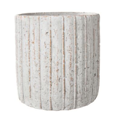 Urban Trends Collection Cement Round Pot with Vertical Line Pattern Design Body LG Distressed Finish Beige