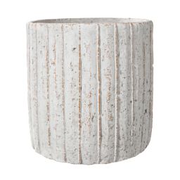 Urban Trends Collection Cement Round Pot with Vertical Line Pattern Design Body LG Distressed Finish Beige