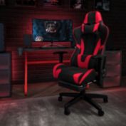 Emma + Oliver Gaming Bundle-Red Desk, Cup Holder, Headphone Hook and Reclining Chair