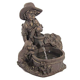 Sunnydaze Outdoor Polyresin Boy with Dog Solar Powered Water Fountain Feature with LED Light - 15