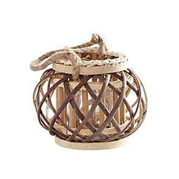 Handcrafted Dimond Weave Wooden Wicker Lantern - Small
