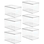 mDesign Stackable Closet Storage Bin Box with Lid, 6 Pack