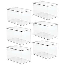 mDesign Stackable Closet Storage Bin Box with Lid, 6 Pack