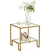 VASAGLE Side Table, End Table, Nightstand, Glass Shelves, Steel Frame, for Living Room Bedroom, 19.7 x 19.7 x 19.7 Inches, Golden