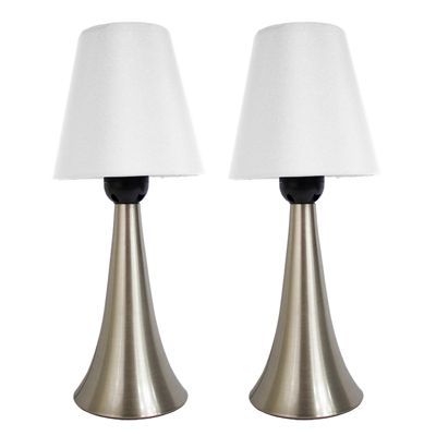 Simple Designs Two Pack Mini Touch Table Lamp Set with White Shades