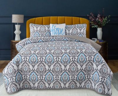 Lux Decor Collection Reversible 4-Pieces Lightweight Microfiber Quilt Set (king, Dark Grey Azita)