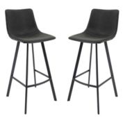 LeisureMod Brooklyn 29.9 Modern Leather Bar Stool With Black Iron Base & Footrest Set of 2