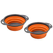 Unique Bargains Collapsible Colander Over The Sink Set, 2 Pcs Silicone Round Foldable Strainer with Handle Space Saving Suitable for Pasta, Vegetables, Fruits - Orange 8in
