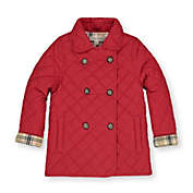 Hope & Henry Girls&#39; Double Breasted Quilted Riding Jacket (Red with Tan Plaid Lining, 4)