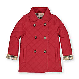 Hope & Henry Girls' Double Breasted Quilted Riding Jacket, Red with Tan Plaid Lining, 4