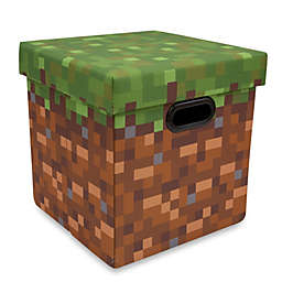 Minecraft Grassy Block 13-Inch Storage Bin Chest With Lid   Foldable Fabric Basket Container, Cube Organizer With Handles, Cubby For Shelves, Closet   Home Decor Essentials, Video Game Gifts