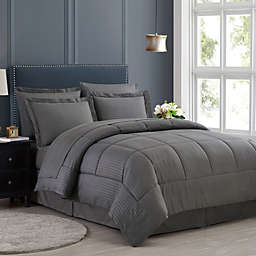 Sweet Home Collection 8 Piece Comforter Set Bag with Unique Design, Bed Sheets, 2 Pillowcases & 2 Shams & Bed Skirt All Season, Queen, Dobby Gray
