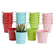 Juvale 24 Pack Mini Galvanized Buckets for Crafts and Succulents, Party Essentials (4 Colors)