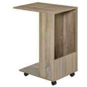 HOMCOM C-Shaped Sofa Side Table Mobile End Table with Storage and Wheels for Living Room, Bedroom, Office, Grey