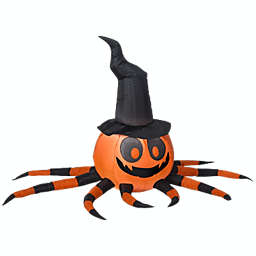 Gemmy Airblown Inflatable Orange and Black Spider with Witch Hat, 3 ft Tall, Multicolored