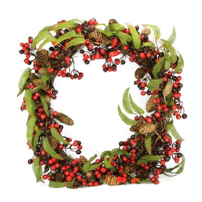 DAK Red Berry and Pine Cone Artificial Christmas Wreath - 24-Inch, Unlit
