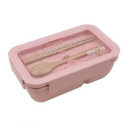 Wheat Straw Lunch Bento Box Microwave and Dishwasher Safe 850ML - Pink